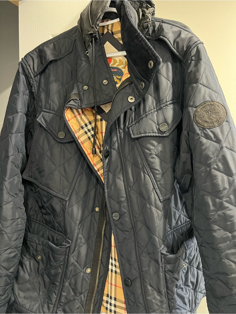 Burberry Quilted Black Jacket with Signature Check Lining